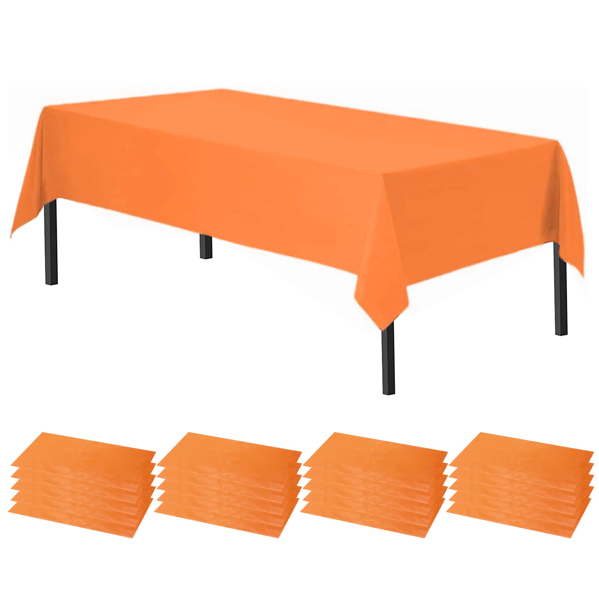 Time to Sparkle 10 Pack Plastic Tablecloths 54" x 108" Plastic Dining Table Cloth Premium Rectangle Table Cover for Parties Wedding Banquet etc Indoor Or Outdoor Orange