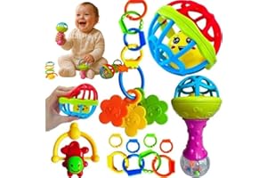 Kit Chocalho para Bebê 8 Peças Brinquedo Educativo Sensorial Mordedor Infantil Colorido Desenvolvimento Motor
