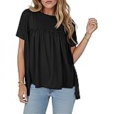 Cicy Bell Women Summer Babydoll Tops Pleated Short Sleeve Crew Neck Peplum Blouse Casual Loose Fit T Shirts