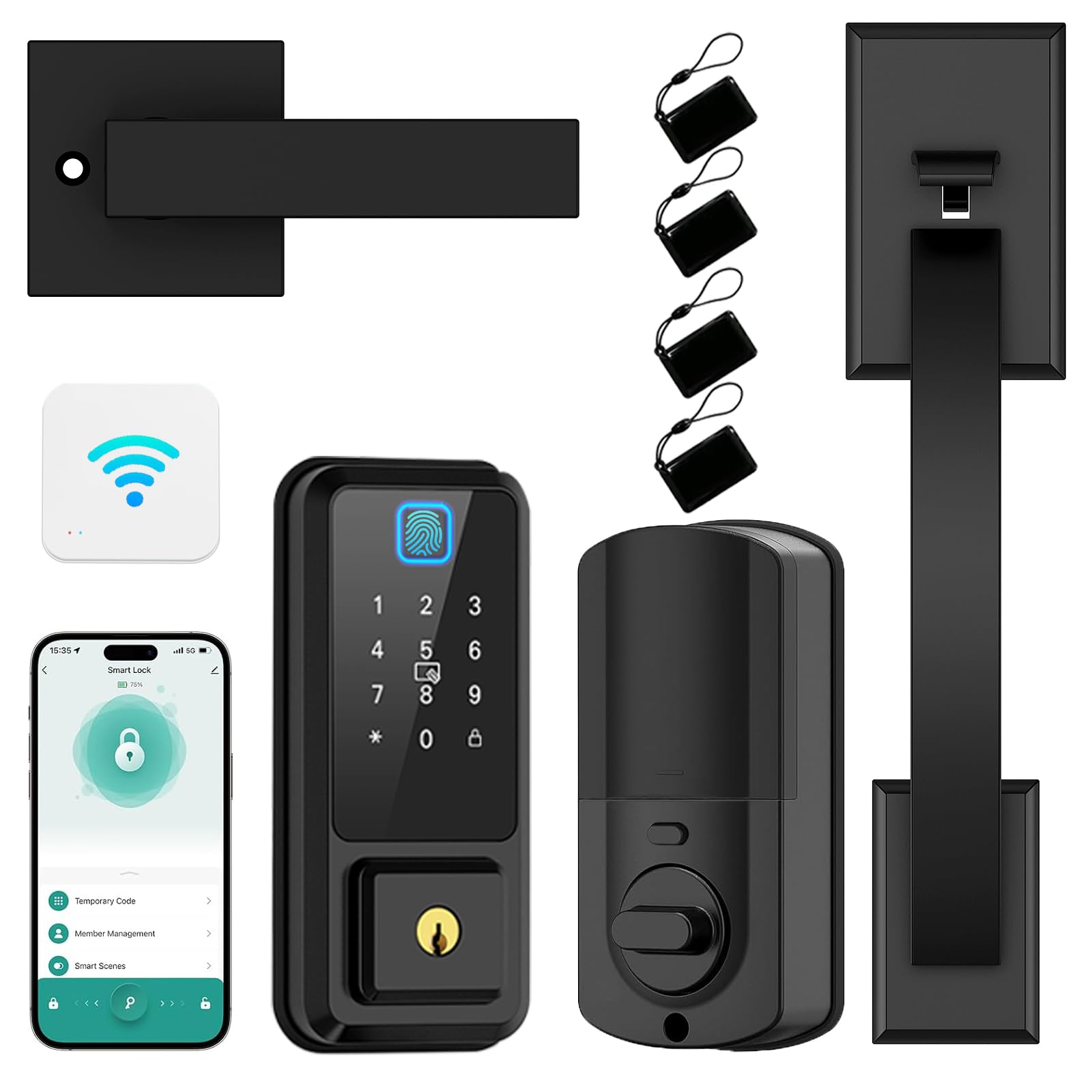 Photo 1 of CINOP WiFi Smart Locks for Front Door with Handle Set, App Control, Keyless Entry Door Lock Fingerprint Deadbolt, Electronic Digital Touchscreen keypad, Smart Lock, Easy Install (Black)