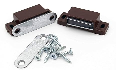 Set Of 2 Magnetic Cupboard Door Catches Brown Screws Furniture