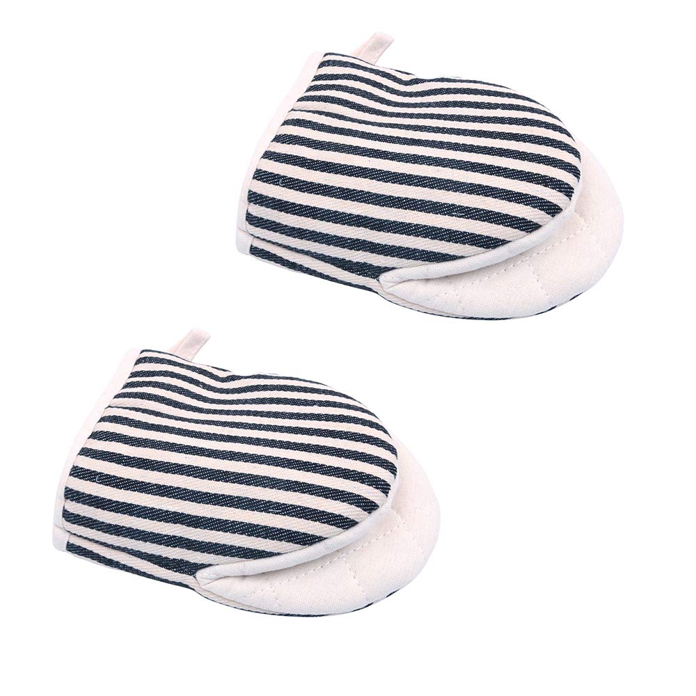 Shiwaki 1 Pair Mini Oven Mitts Microwave Mitts Pot Holder Extreme Heat Resistant Cotton Linen Gloves Surfaces Non-Slip Oven Duckbill Glovess - Black