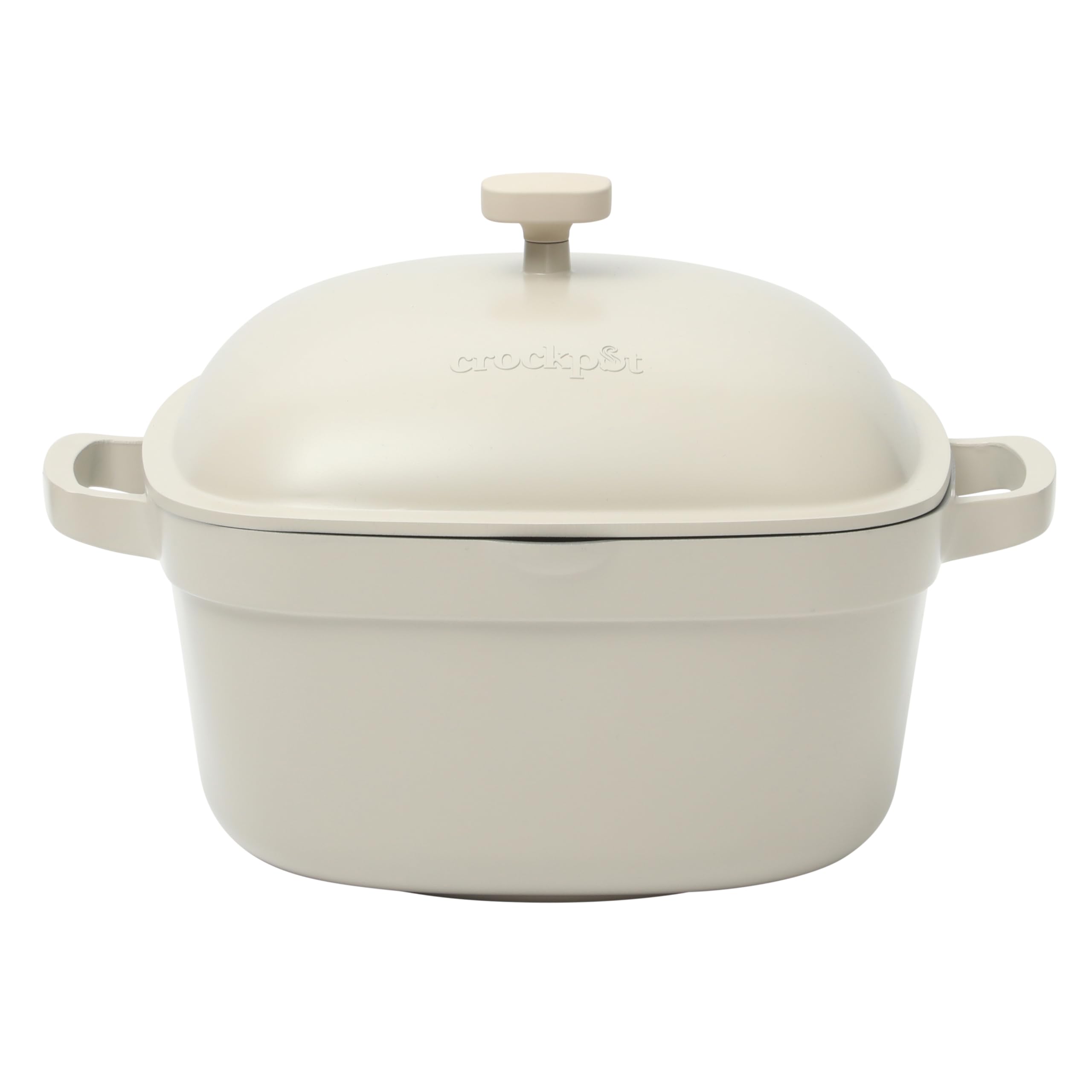 Crock-Pot Northvale Cast Aluminum Lightweight Durable 5.2 Quart Heavy Duty Dutch Oven Pot With Lid, Oven Safe, Dual Handles - Matte Linen White Image