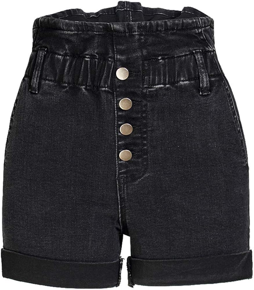 Shunht Women S High Waisted Denim Shorts Rolled Black Loose Waist Jean Shorts Pockets At Amazon Women S Clothing Store