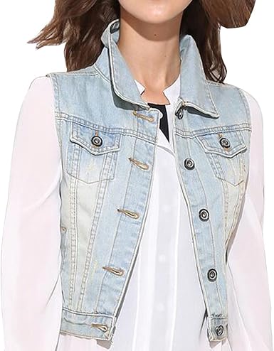 women's blue denim vest