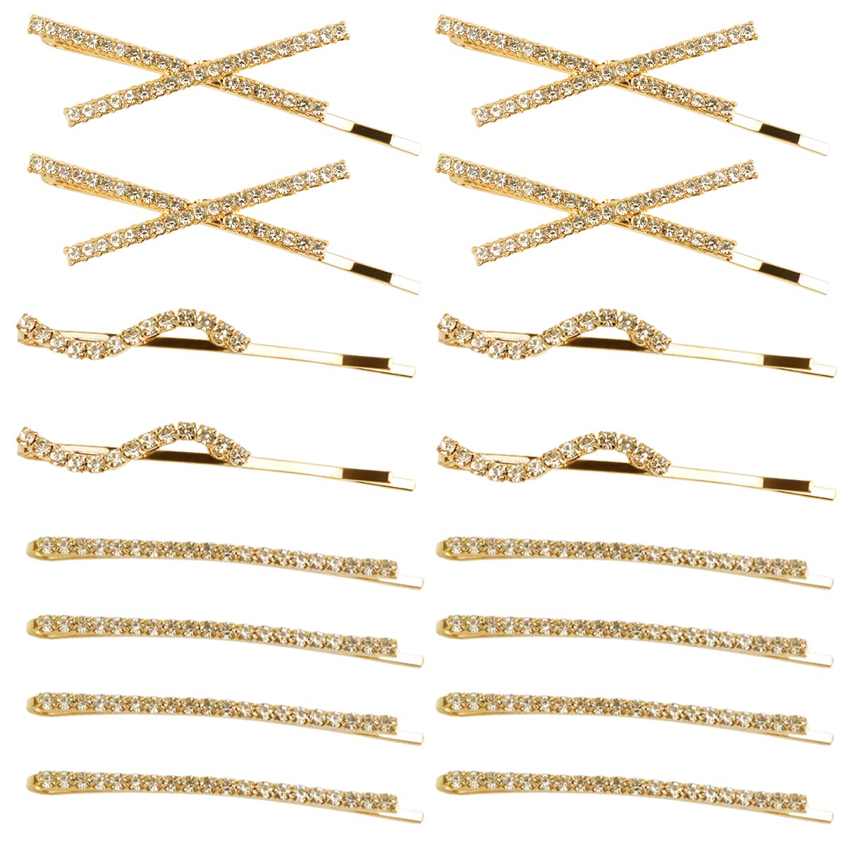 Photo 1 of 16 Pieces Rhinestone Bobby Pins, Fancy Metal Hair Clips, Crystal Shiny Barrettes, I S X Shaped Diamond Hair Accessories for Women Girls Wedding Prom Party (Gold)