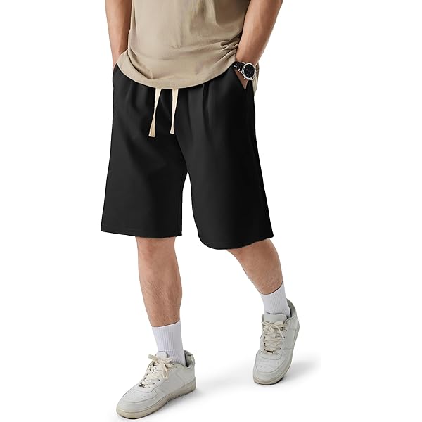 SHENHE Men's Baggy Sweat Shorts Drawstring Waist Wide Leg Raw