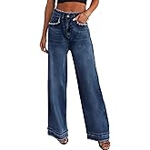 LBDLONGBIDA Women's Wide Leg Jeans Stretchy High Waisted Baggy Jeans 2026 Trendy Loose Fit Frayed Raw Hem Denim Pants