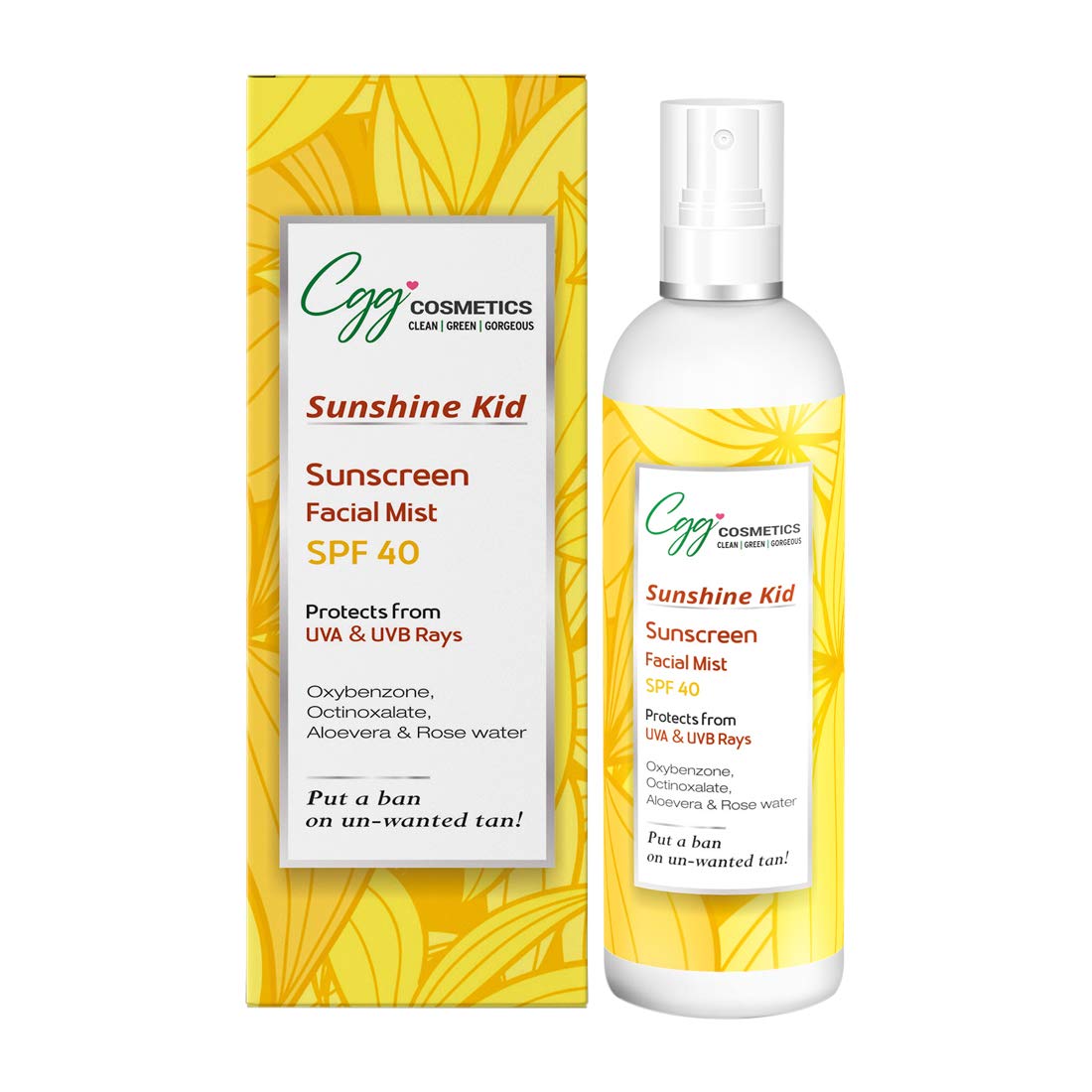 CGG Cosmetics Sunscreen Facial Mist SPF 40 Protects from UVA and UVB Rays Spray - 100ml
