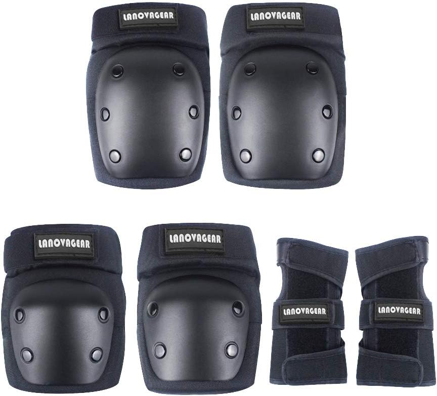 LANOVAGEAR Knee Elbow Pads with Wrist Guard Adjustable Toddler to Adult 6PCS Protective Gear Set for Multi Sports Cycling Bicycle Skateboarding : Sports & Outdoors