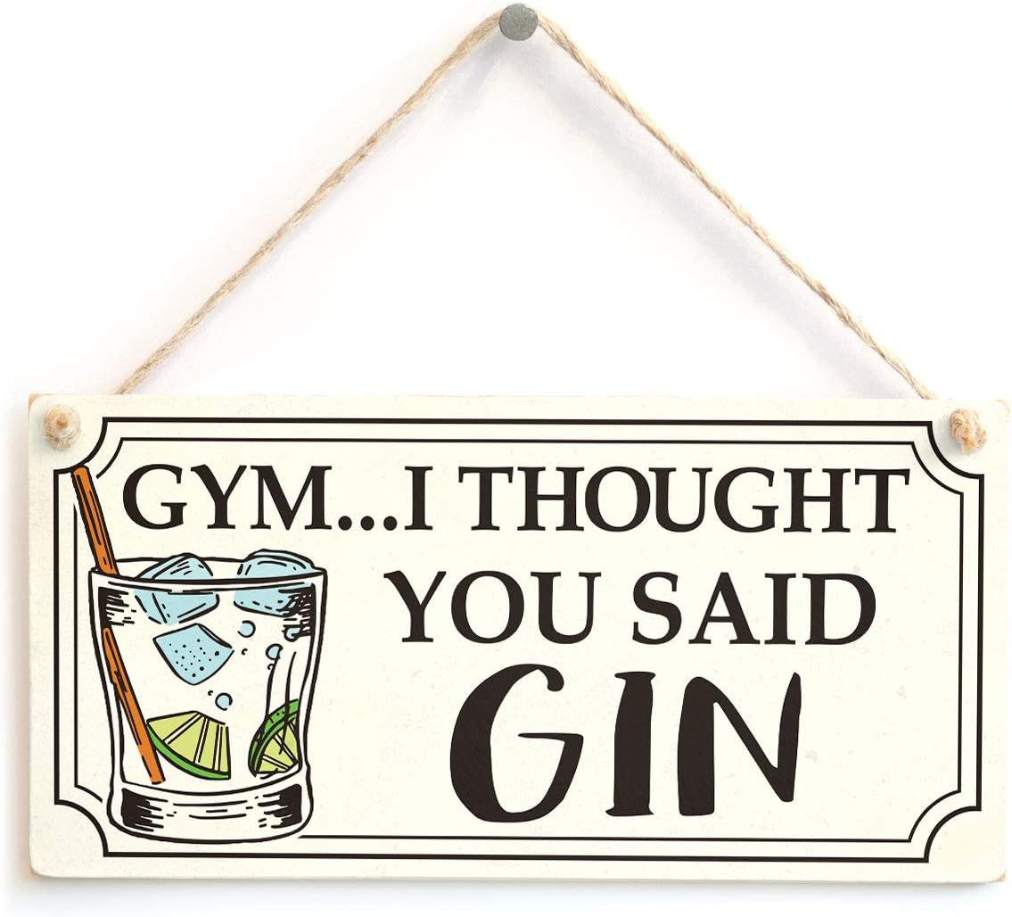 Gym I Thought You Said Gin Funny Gin Glass Sign Gift Amazon.co.uk