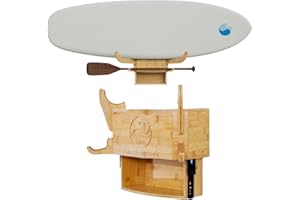 LIVING IN SUNSHINE LISS Solo Rack – Wall Mount Surfboard Holder for ONE Board – Bamboo Board Rack with Interchangeable Arms & Hidden Storage Drawer – Fits Shortboards, Longboards, SUPs, Wakeboards, Snowboards up to 12ft