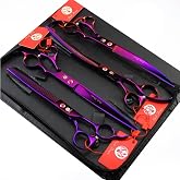 Purple Dragon 8.0 inch Professional Pet Grooming Scissors(Purple) | 2 PCS Curved Shear Includes Bag, Stainless Steel, Hair Thinning Scissor/Shear Set, Perfect for Hair Stylist or Home Use