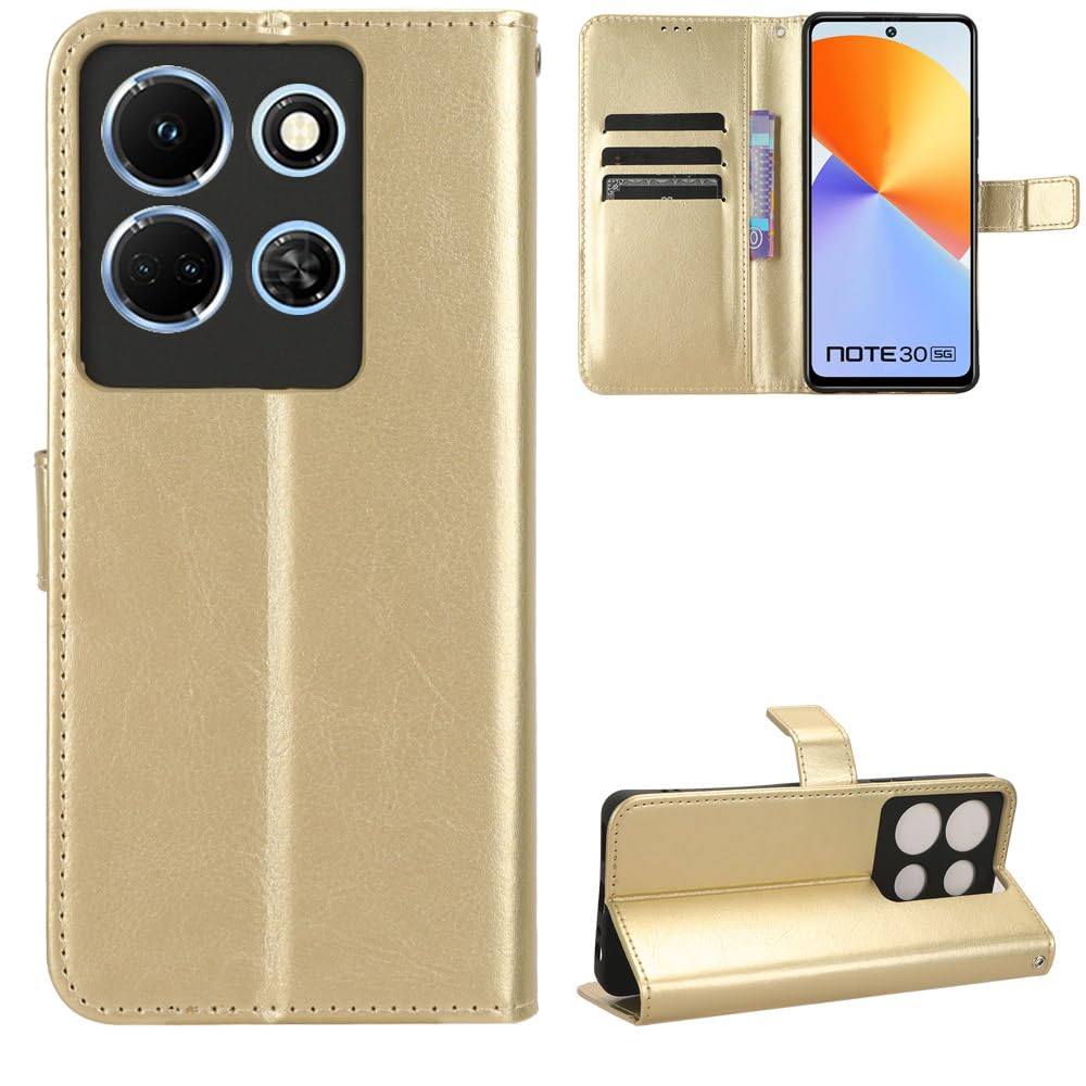 Infinix Note 30 5G Case [Wallet Case] [Kickstand] [Card Slots] [Magnetic Flip Cover] Compatible with Infinix Note 30 5G Smartphone(Golden)