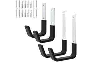 Juformin Heavy Duty Utility Hooks for Garage Storage Utility Hooks Wall Mount,Garage Hooks Heavy Duty,Garage Wall Hooks,Hose Holder,Bike Hooks,Ladder Hooks,Leaf Blower Hanger (2 Small & 2Medium)