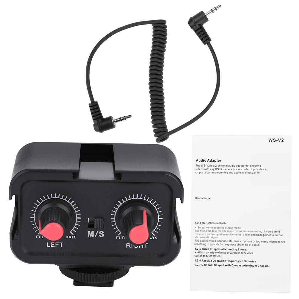 Camera Mixer,WS-V2 Dual Channel Mixer Preamp Microphone Adapter with 3.5mm Inputs Replacement for Guitar Replacement for DSLR Cameras Pentax