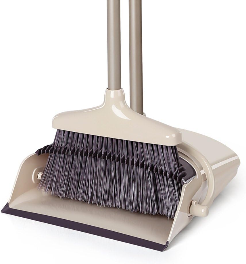 BEITE- Lobby Combine Angle Broom Sweeper and Foldable Dustpan Office and Home Sweep Use (Large, Cream)