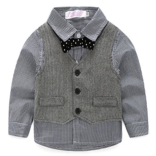 Baby Boy Gentleman Set with Dress Shirt+Bow Tie+Vest and Pants 3PC Set - Image 4