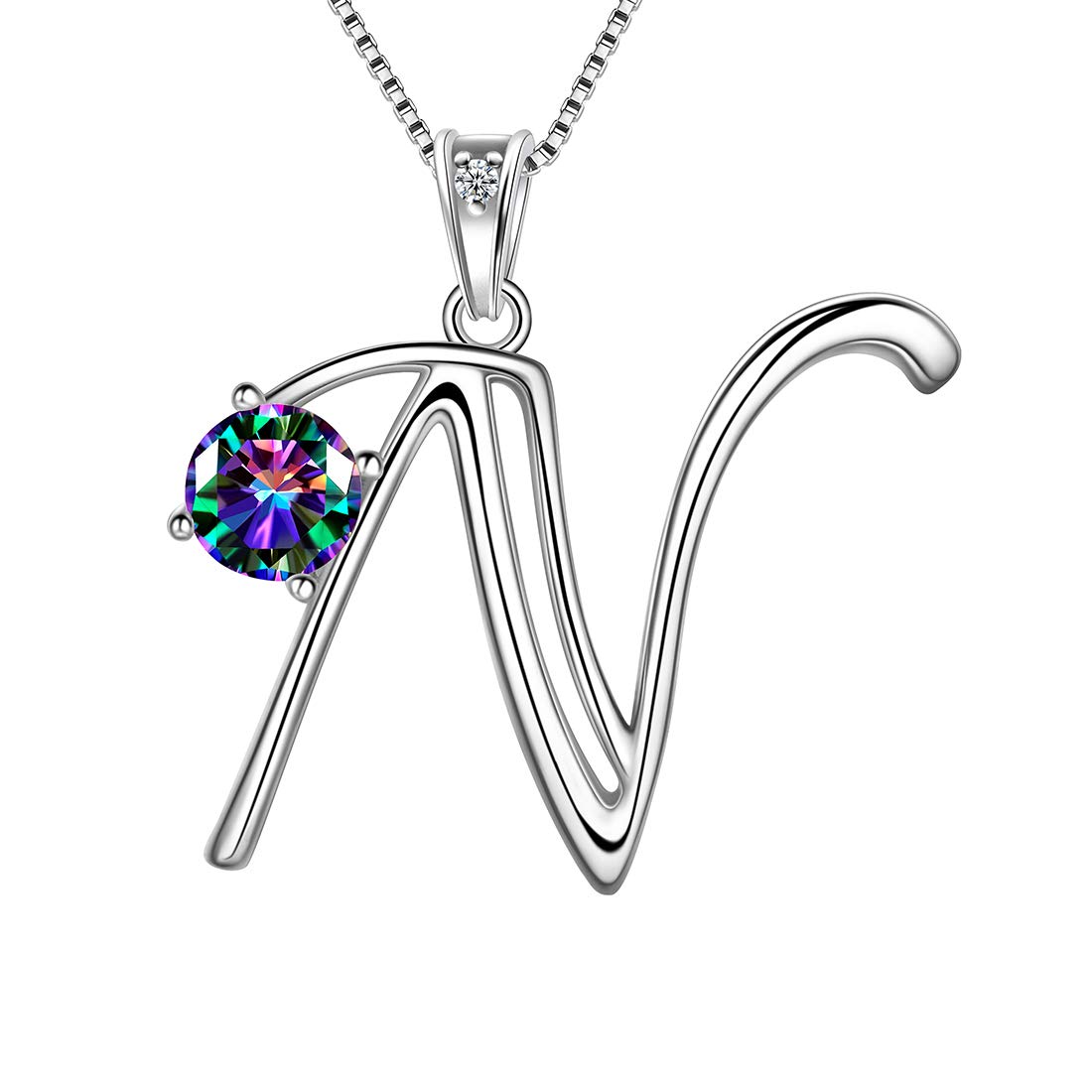 Aurora Tears Letter A Necklaces 925 Sterling Silver Mystic Rainbow Topaz Alphabet Initial A Pendant Jewellery Gifts for Women and Girls DP0195N