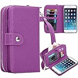 iPhone 8 Plus Case, iPhone 7 Plus Zipper Wallet Case, Pasonomi PU Leather Protective Shell Detachable Folio Flip Holster Carrying Case with Card Holder for Apple iPhone 8 Plus & 7 Plus (Purple)