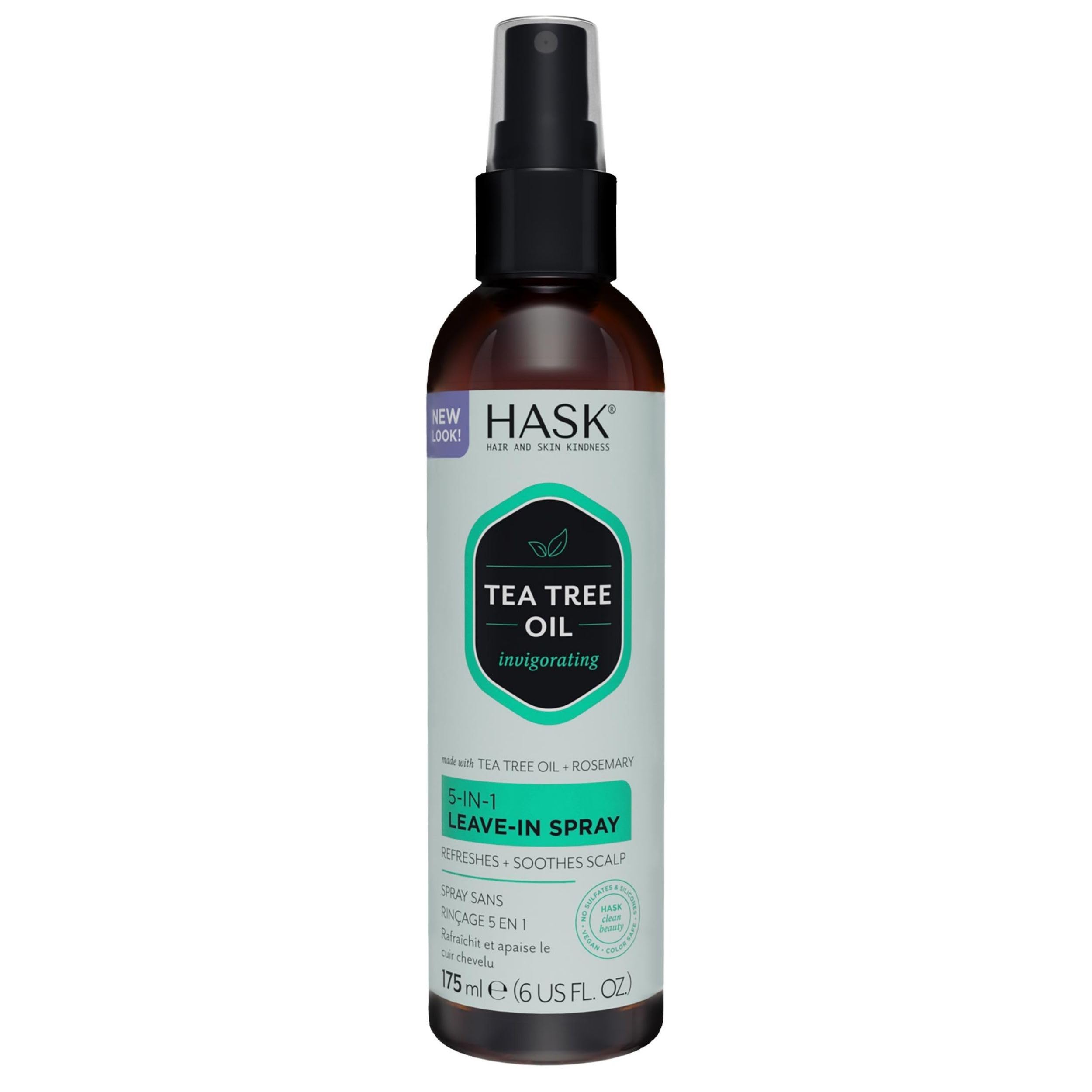 HASK Tea Tree Oil 5-in-1 Leave-In Conditioner, Soothing and Restoring for All Hair Types, colour safe, gluten-free, sulfate-free, paraben-free - 1 175mL Bottle