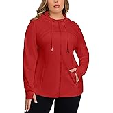 FOREYOND Plus Size Workout Jacket for Women Full Zip Up Lightweight Athletic Jackets Running Gym Yoga with Thumb Holes