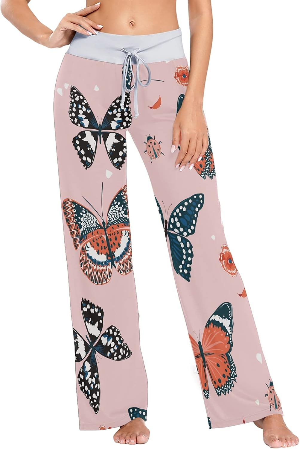 OTVEE Pink Butterfly Ladybug Pajama Pants for Women Casual