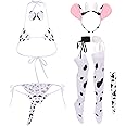 FYMNSI Women Sexy Milk Cow Lingerie Set Anime Maid Cosplay Costume Mini Bikini Bra Bodysuit with Bell Choker Stockings Outfit
