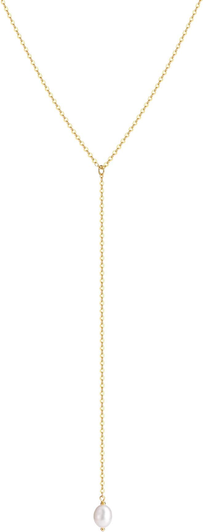 S.J JEWELRYWomens Handmade CZ Simple Delicate 14K Gold Plated/Rose Gold Plated/Silver Plated Lariat Simple Baton Adjustable Y Necklace
