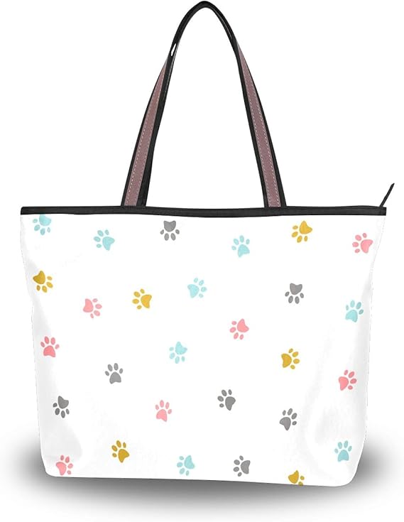 Amazon 足跡 マルチ かわいい トートバッグ レディース 大容量 通勤 通学 旅行 高校生 軽い 軽量 肩掛けバッグ 対応 ハンドバッグ 大きさ ファスナー 2way 手提げバッグ ギフト プレゼント トートバッグ