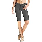 Hybrid & Company Women's Ultra Stretch Perfectly Shaping Mid Rise Skinny Bermuda Shorts with Pockets