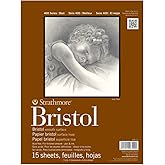 Strathmore 400 Series Bristol Paper Pad, Smooth, Tape Bound, 9x12 inches, 15 Sheets (2-ply) - Artist Paper for Adults and Students - Markers, Pen and Ink
