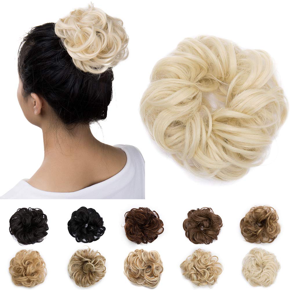 Silk-co Messy Hair Bun Donut Chignon Updo Scrunchy Scrunchie Bun Updo Hairpiece 25g Hair Ribbon Ponytail Extensions Bleach Blond
