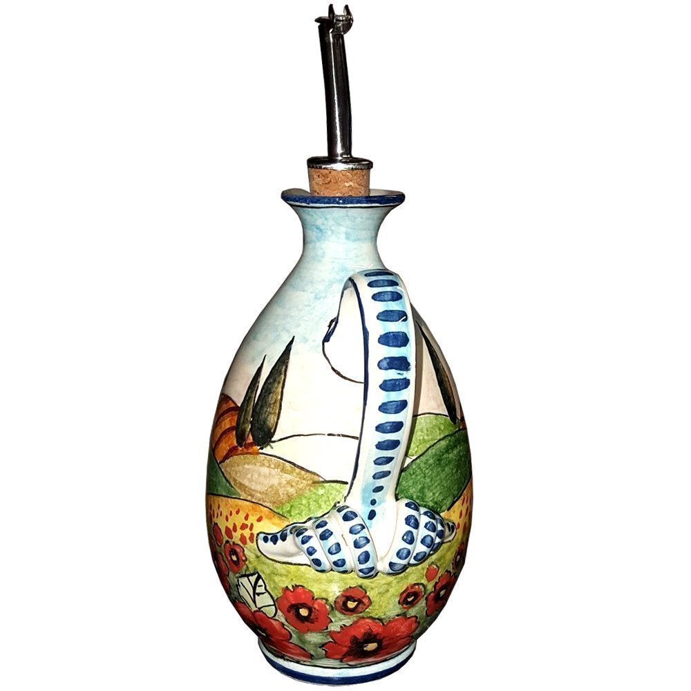 Home & Kitchen Italian Ceramic Art Pottery Oil Cruet Deruta Bottle Hand