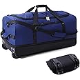 Bagenerous 32” Foldable Duffel Bag with 2 Wheels,110L 140L Expandable Rolling Travel Bag with Multiple Compartments,Navy Blue