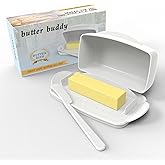 Butter Dishes with Lid for Countertop Refrigerator, Plastic Butter Dish Flip Top Lid Butter Container with Spreader, Non-Slip Bottom Butter Holder Keeper (White)