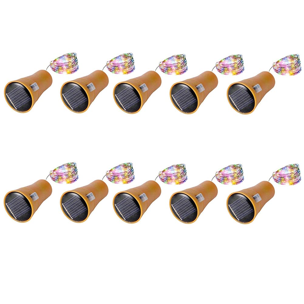 Toifucos Solar Wine Bottle Lights, 10 Pack 20LEDs Copper Cork Shaped Lights Solar Fairy Lights Mini Fairy String Lights for Indoor Outdoor DIY, Party, Wedding, Christmas Decoration (Multicolor)