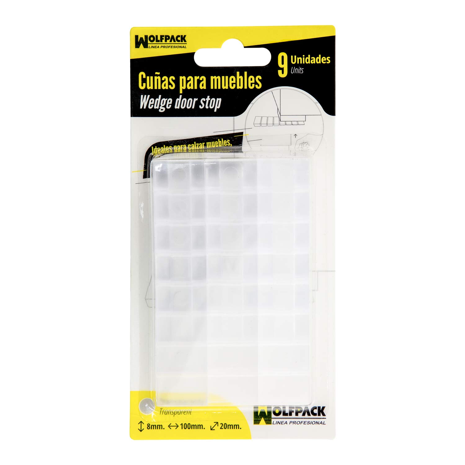 WOLFPACK LINEA PROFESIONAL - Adjustable/Cuttable Transparent Furniture Wedge (Blister Pack of 9 Pieces)