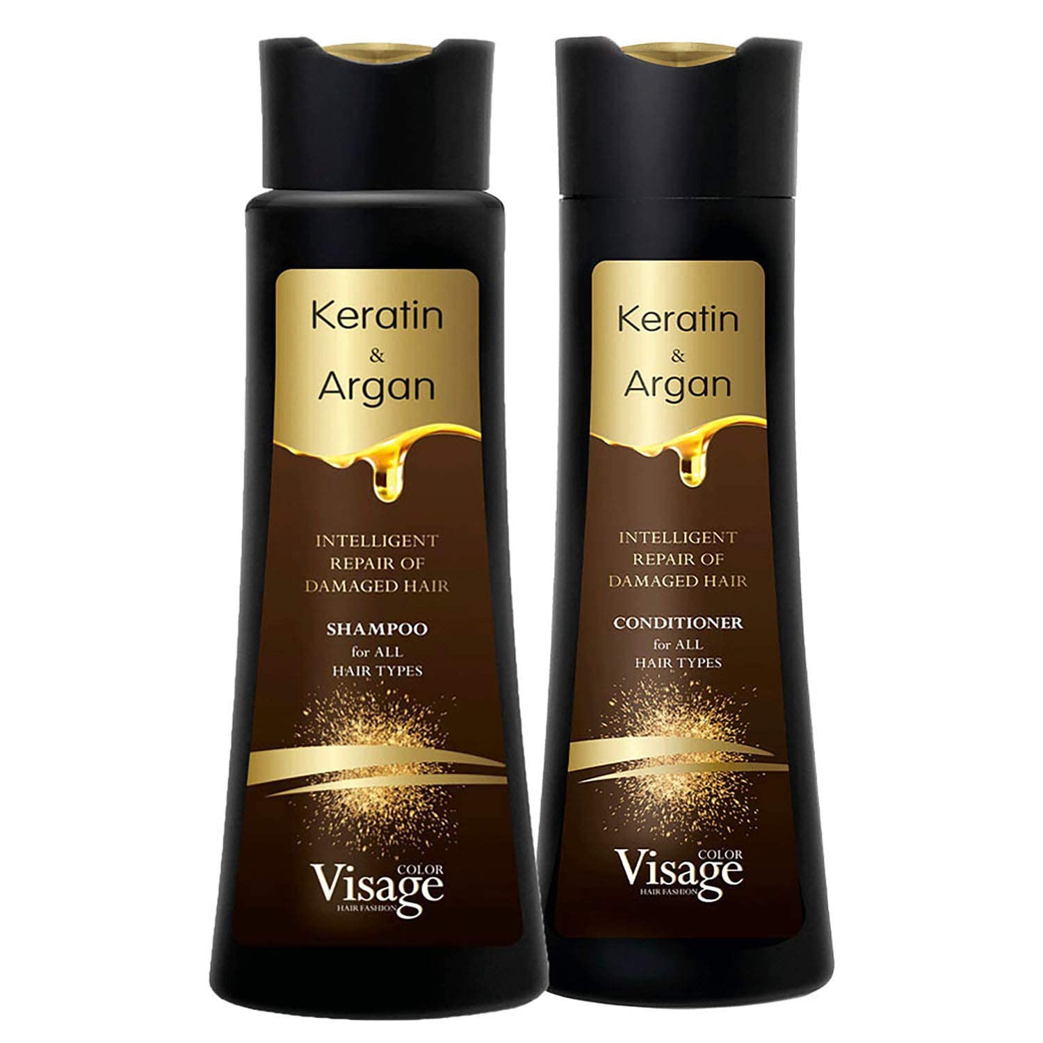 Visage Shampoo 250ml + Conditioner 250ml with Biomimetic Keratin & Argan oil | Hydrating and Nourishing | Deep Moisturising | Intelligent Repair of Damaged Hair | for All Hair Types