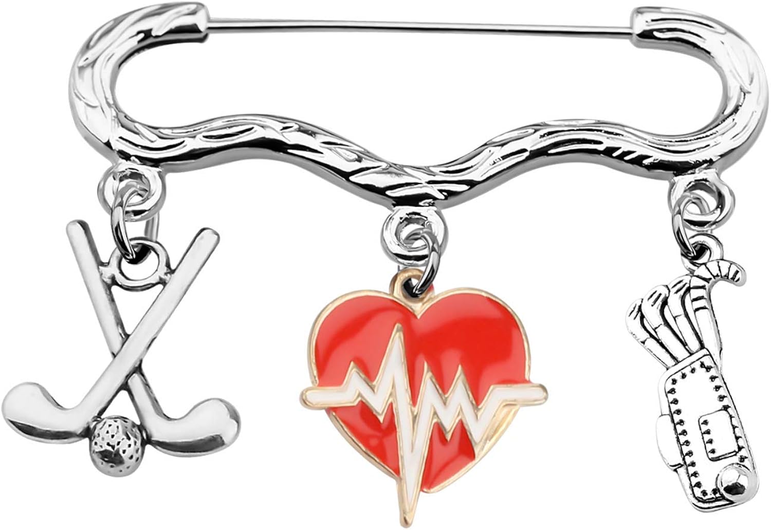 PENQI Golf Charm Jewelry Heartbeat Pendant Golf Brooch Golf Club Gift