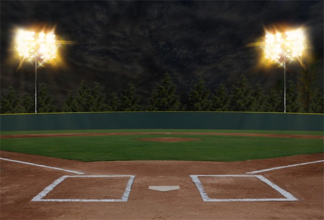 AOFOTO 7x5ft Ballpark Backdrop Baseball Field Night