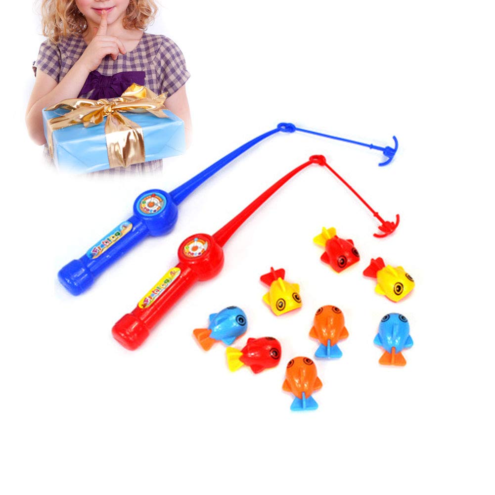 Bolomi Fishing Game Toys Bathtub Floating Fishing Game Toy Set for Kids-8 Pcs Plastic Floaters Fish+2 Pcs Fun Fishing Rod
