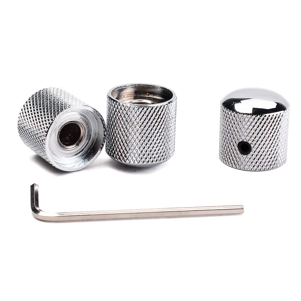 Alnicov Precision Guitar Control Knobs With (6.0MM) Dia. Shaft Pots - Set Of 3 Knurled Potentiometer Dome Knobs - Chrome