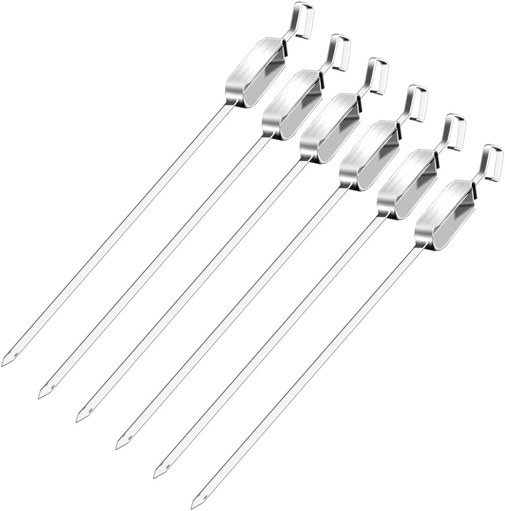 BBQ Barbecue Skewers Set, Stainless Steel Flat Grilling Skewers, Durable, Quick Release Stainless Steel - Shish Kabob, Shrimp, Meat Chicken, Veggies & More(Set of 6)