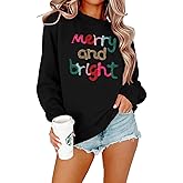 MOUSYA Oversized Christmas Pullovers Women Merry Bright Colorful Letter Printed Sweatshirt Christmas Long Sleeve Sweatshirt