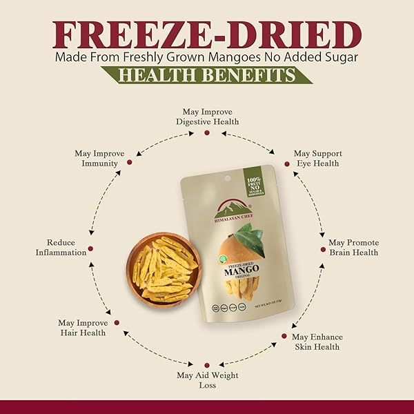 HIMALAYAN CHEF FREEZE-DRIED FRUIT – 15G/EACH FREEZE-DRIED MANGO | ORGANIC FRUITS SNACKS, HEALTHY SNACKS FOR KIDS & ADULTS | DRIEDS FRUITS, BABY SNACKS, GLUTEN-FREE