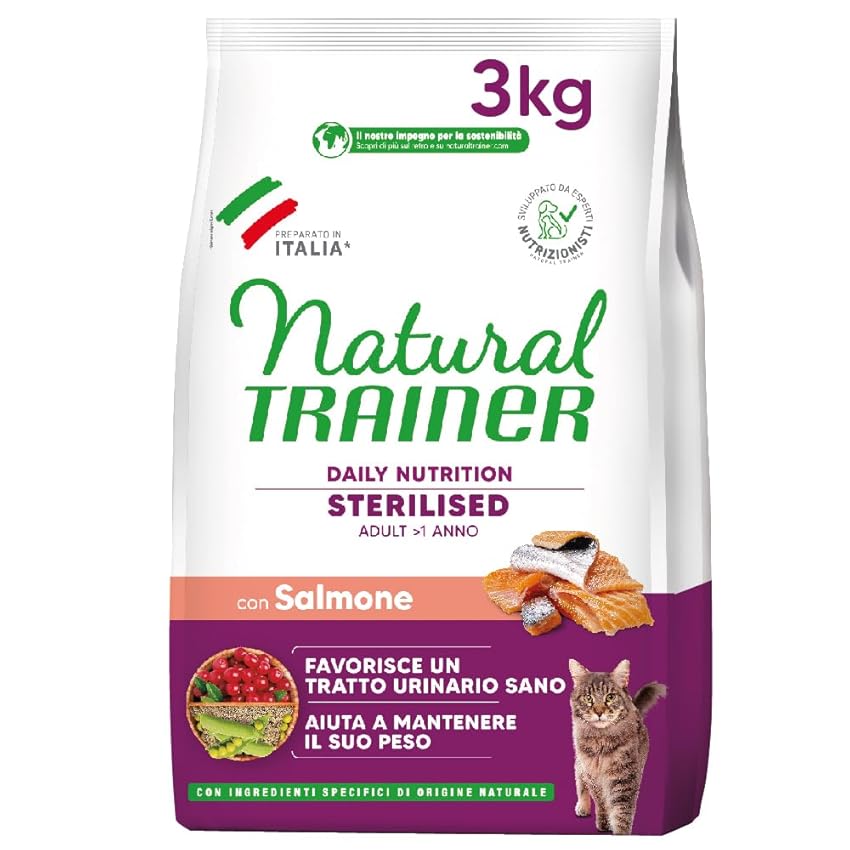 Trainer Natural Sterilised Adult con Salmone e Fibra di Pisello 3 Kg