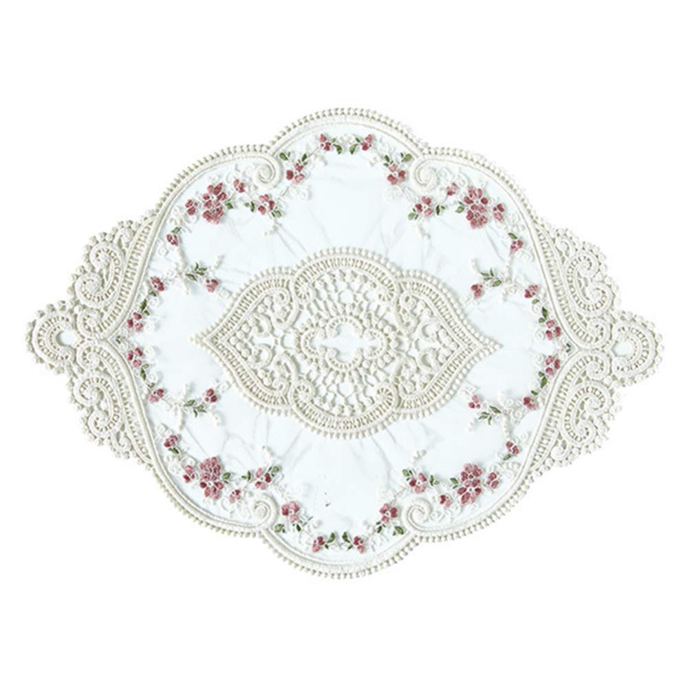 HEMOTON Lace Embroidered Placemat 15X10 Inch Cotton Table Doily Decorative Hollow-Out Design for Dining Room Coffee Table