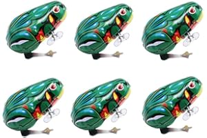 HYSTYLE 6 Pcs Clockwork Spring Frog Toy Green Metal Jumping Frog Wind Up Toys for Kids