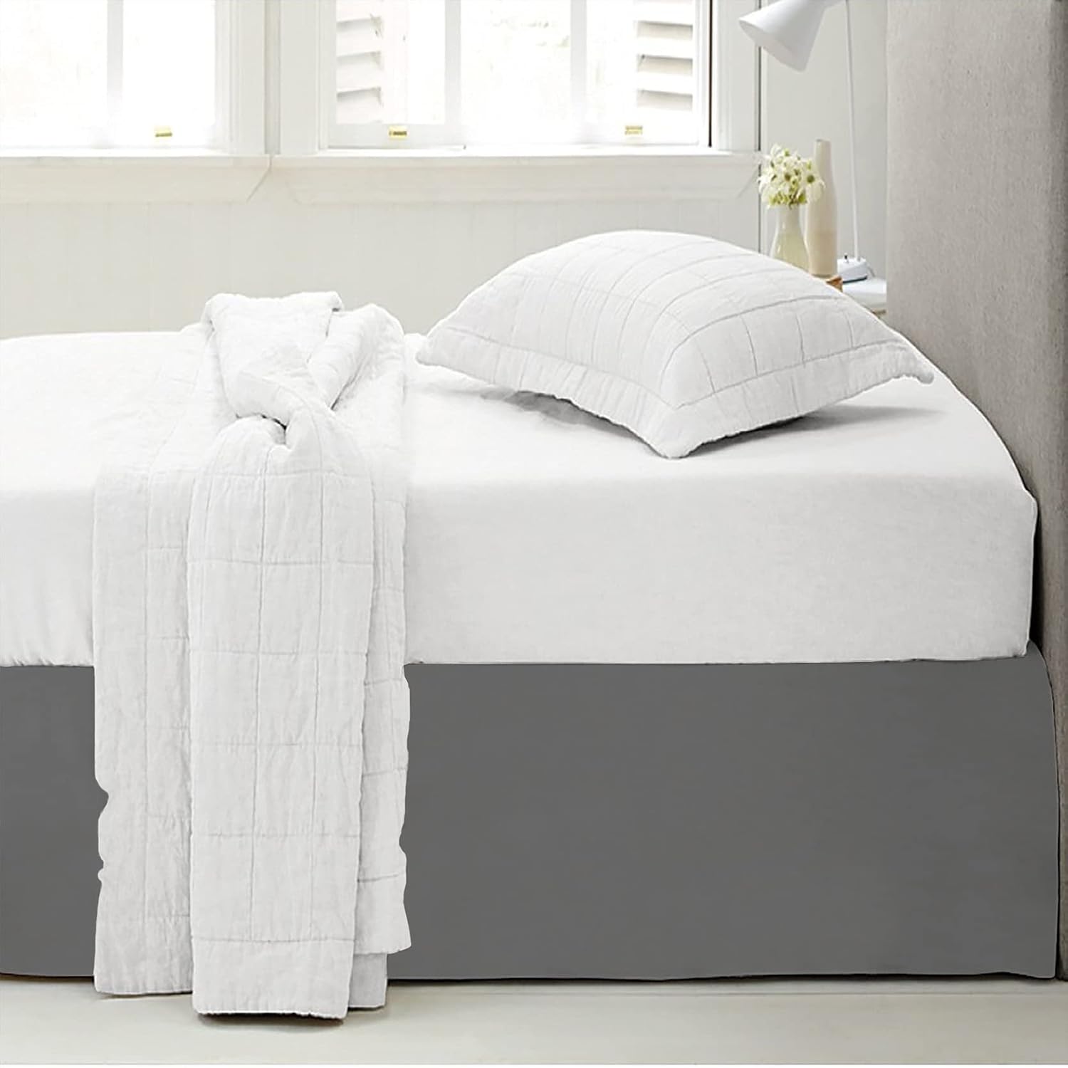 Lux Decor Collection Bed Skirt Tailored Drop Length – Long Fitted Pleated Dust Ruffle Skirt for Bedroom – Soft and Abrasion Resistant Microfiber – Easy Fit Bed Skirts (King, Grey): Kitchen & Dining